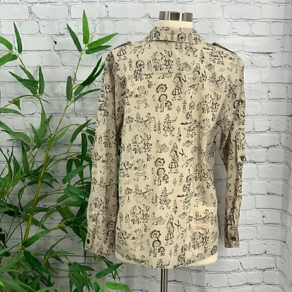🎉Chico's Tan w/ Aztec People & Animals Blouse - Picture 3 of 5